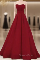 Simple A Line Strapless Long Red Evening Prom Dress Evening Dress