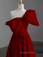 Simple A Line Strapless Red Floor Length Evening Prom Dress