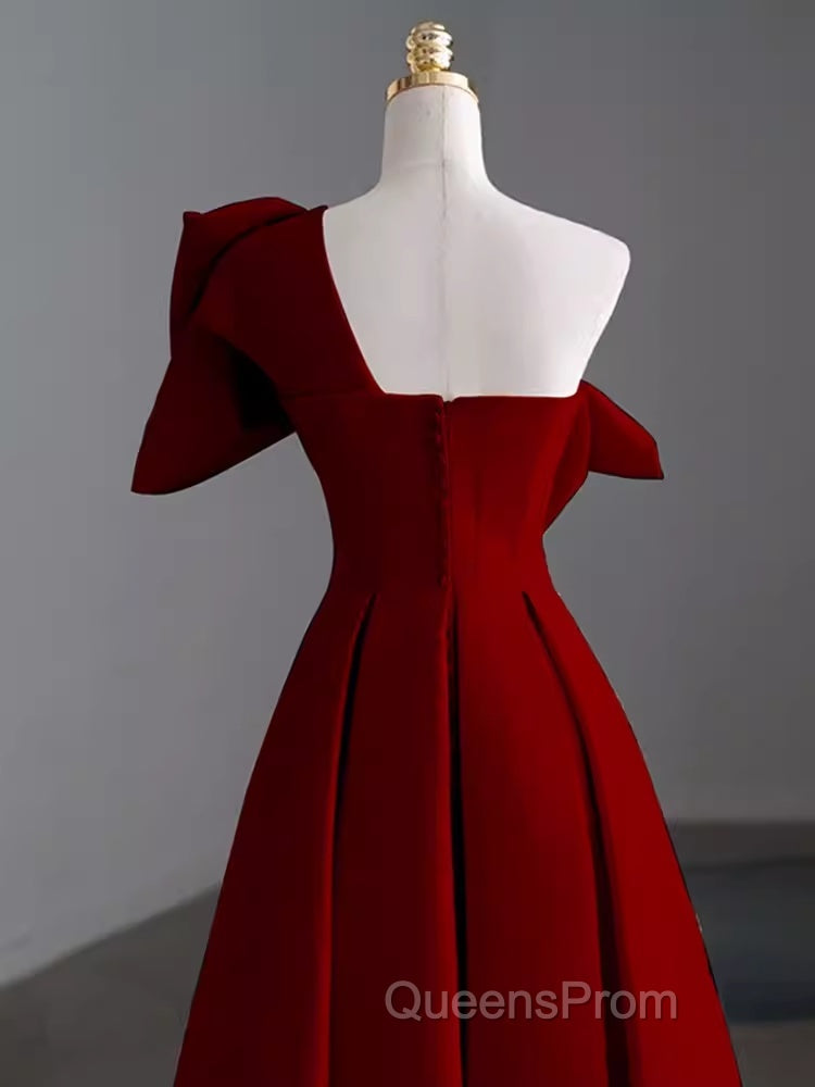 Simple A Line Strapless Red Floor Length Evening Prom Dress