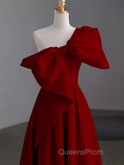 Simple A Line Strapless Red Floor Length Evening Prom Dress