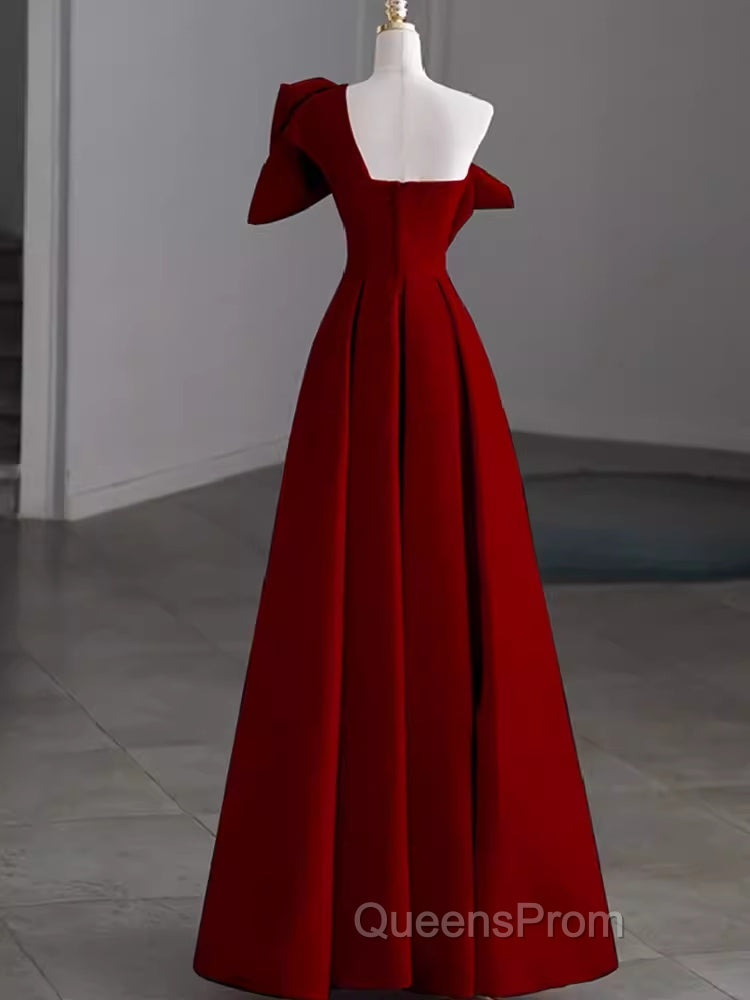Simple A Line Strapless Red Floor Length Evening Prom Dress