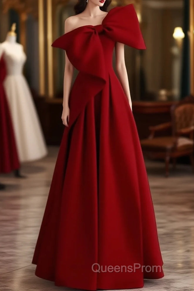 Simple A Line Strapless Red Floor Length Evening Prom Dress Main image