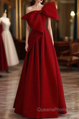 Simple A Line Strapless Red Floor Length Evening Prom Dress