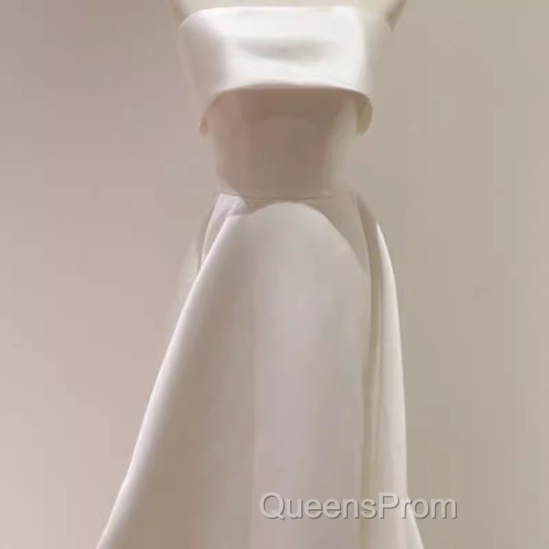 Simple A Line Strapless Satin Ivory Wedding Dress