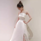 Simple A Line Strapless Satin Ivory Wedding Dress