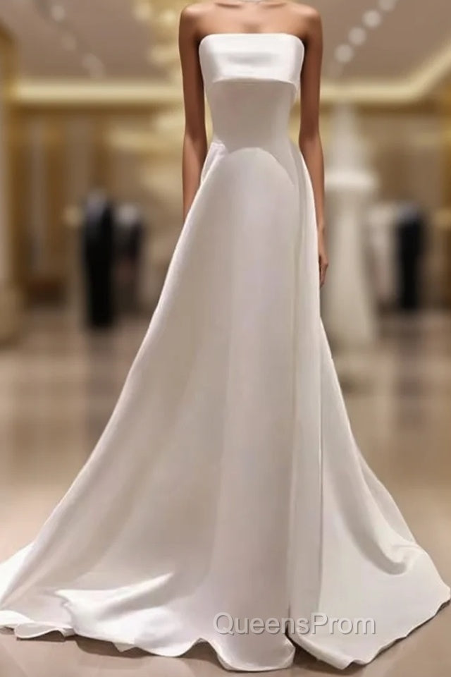 Simple A Line Strapless Satin Ivory Wedding Dress Main image
