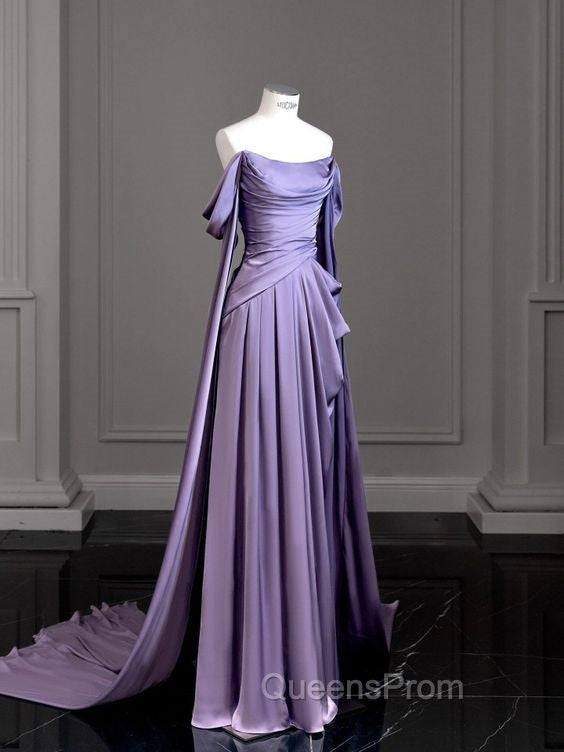 Simple A Line Strapless Sleeveless Satin Lilac Evening Prom Dress Long Evening Prom Dress Secondary image