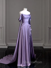 Simple A Line Strapless Sleeveless Satin Lilac Evening Prom Dress Long Evening Prom Dress