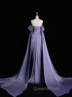 Simple A Line Strapless Sleeveless Satin Lilac Evening Prom Dress Long Evening Prom Dress