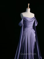 Simple A Line Strapless Sleeveless Satin Lilac Evening Prom Dress Long Evening Prom Dress