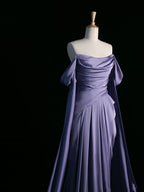 Simple A Line Strapless Sleeveless Satin Lilac Classy Prom Dress Long Classy Prom Dress