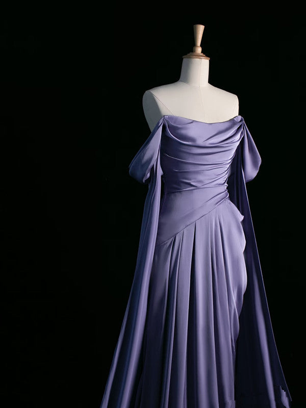 Simple A Line Strapless Sleeveless Satin Lilac Classy Prom Dress Long Classy Prom Dress
