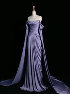 Simple A Line Strapless Sleeveless Satin Lilac Classy Prom Dress Long Classy Prom Dress