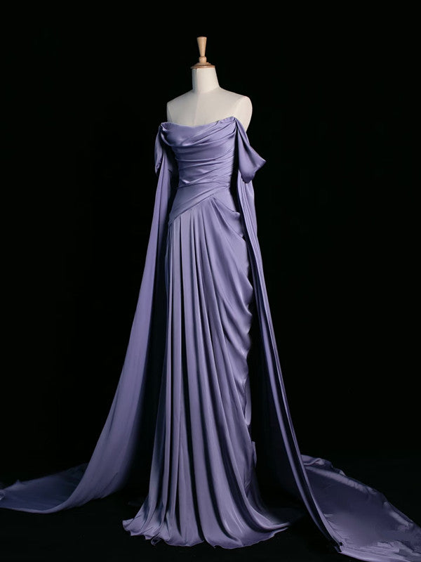 Simple A Line Strapless Sleeveless Satin Lilac Classy Prom Dress Long Classy Prom Dress