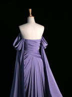 Simple A Line Strapless Sleeveless Satin Lilac Classy Prom Dress Long Classy Prom Dress