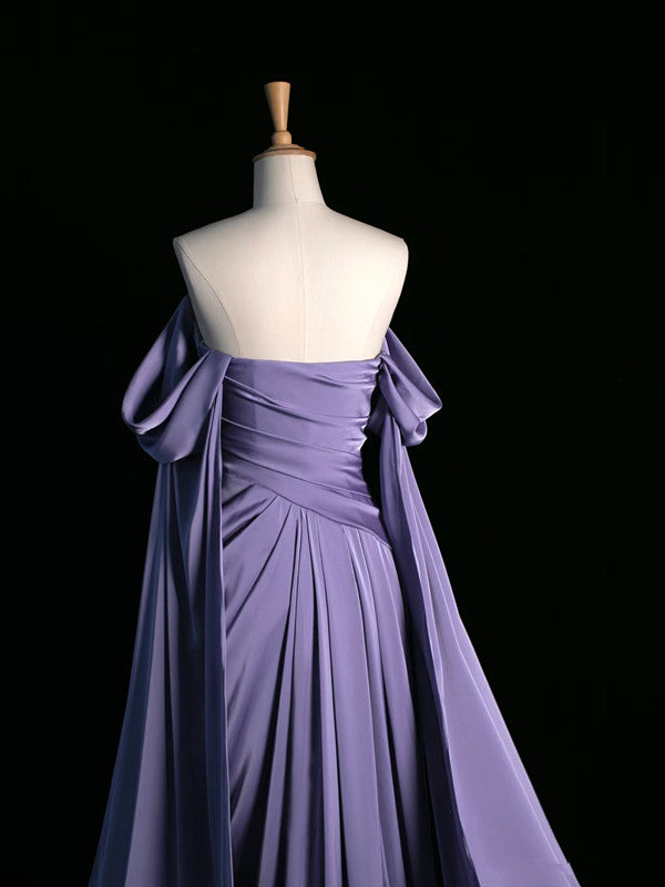 Simple A Line Strapless Sleeveless Satin Lilac Classy Prom Dress Long Classy Prom Dress