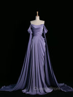 Simple A Line Strapless Sleeveless Satin Lilac Evening Prom Dress Long Evening Prom Dress