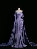 Simple A Line Strapless Sleeveless Satin Lilac Classy Prom Dress Long Classy Prom Dress
