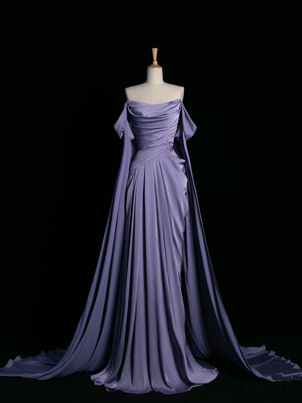 Simple A Line Strapless Sleeveless Satin Lilac Classy Prom Dress Long Classy Prom Dress