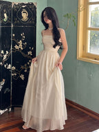 Simple A Line Straps Long Ivory Classy Prom Dress Birthday Outfits