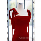 Simple A Line Straps Long Red Evening Prom Dress Evening Dress
