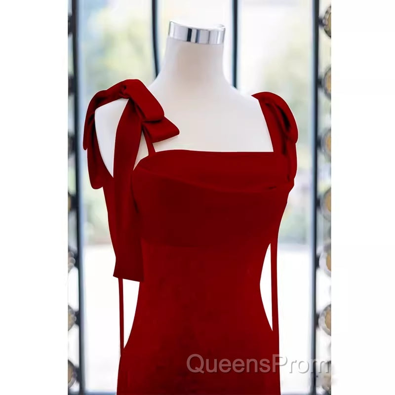 Simple A Line Straps Long Red Evening Prom Dress Evening Dress