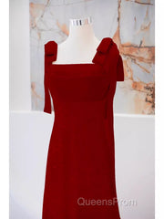 Simple A Line Straps Long Red Evening Prom Dress Evening Dress