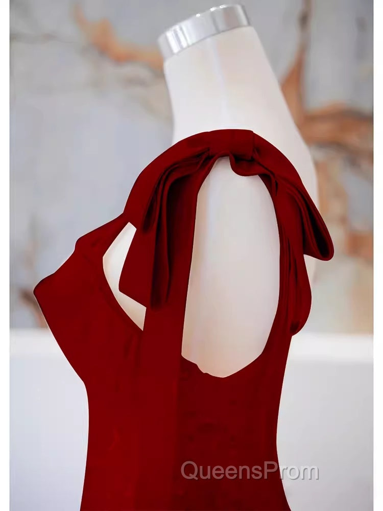 Simple A Line Straps Long Red Evening Prom Dress Evening Dress