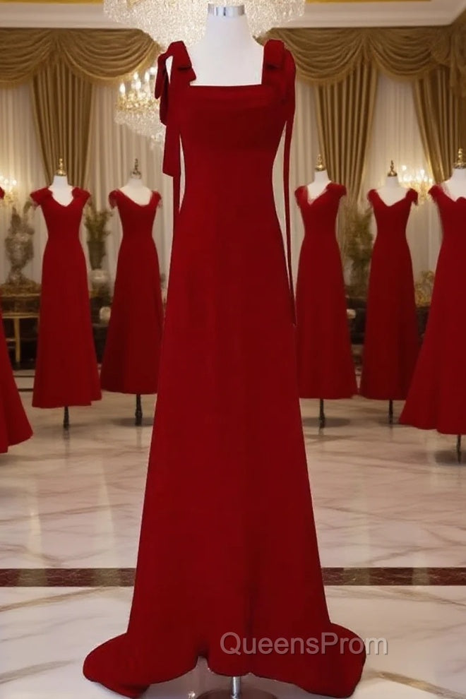 Simple A Line Straps Long Red Evening Prom Dress Evening Dress Main image