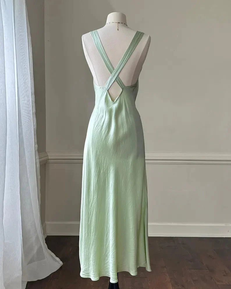 Simple A Line Straps Mint Green Long Classy Prom Dress