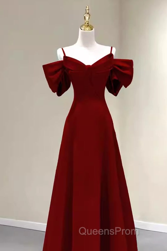 Simple A Line Straps Red Satin Long Evening Prom Dress Secondary image
