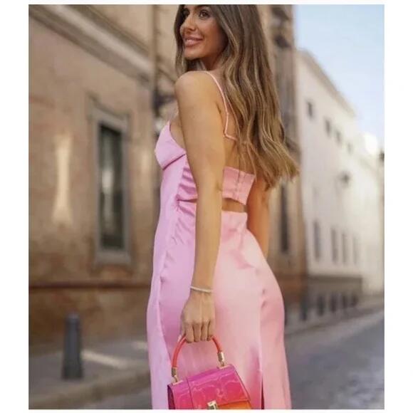 Simple A Line Straps Sleeveless Party Dress Silk Satin Pink Classy Prom Dress