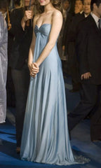 Simple A-Line Sweetheart Blue Satin Long Classy Prom Dress Classy Evening Dress
