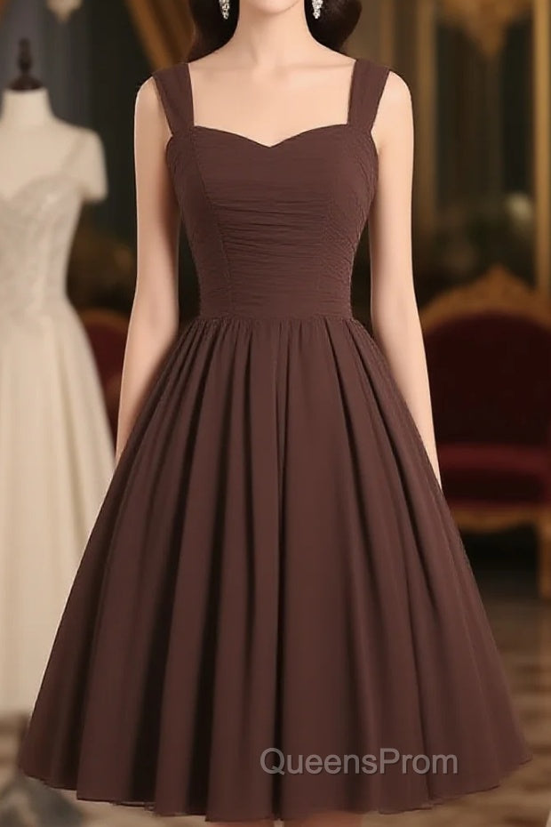 Simple A-Line Sweetheart Neck Chiffon Brown Short Evening Prom Dress, Brown Homecoming Dress Main image