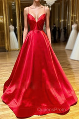 Simple A Line V Neck Backless Red Long Evening Prom Dress, Backless Red Fromal Dress, Red Evening Dress