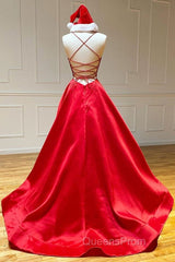 Simple A Line V Neck Backless Red Long Evening Prom Dress, Backless Red Fromal Dress, Red Evening Dress