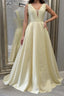Simple A Line V Neck Open Back Yellow Long Evening Prom Dress, Yellow Formal Evening Dress