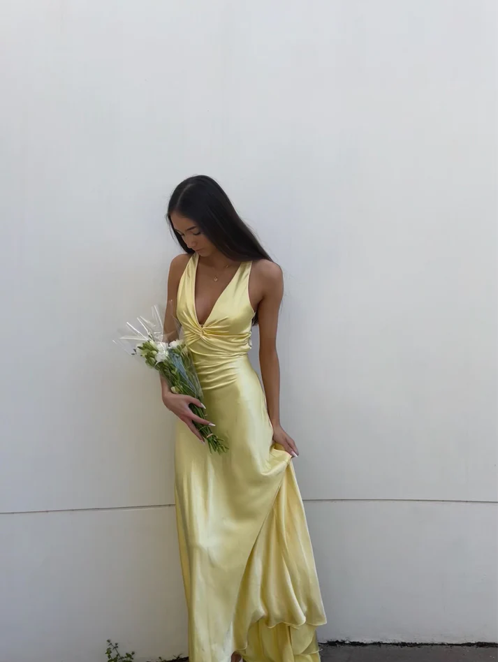 Simple A-Line V Neckline Grape Satin Long Classy Prom Dress Classy Evening Dress