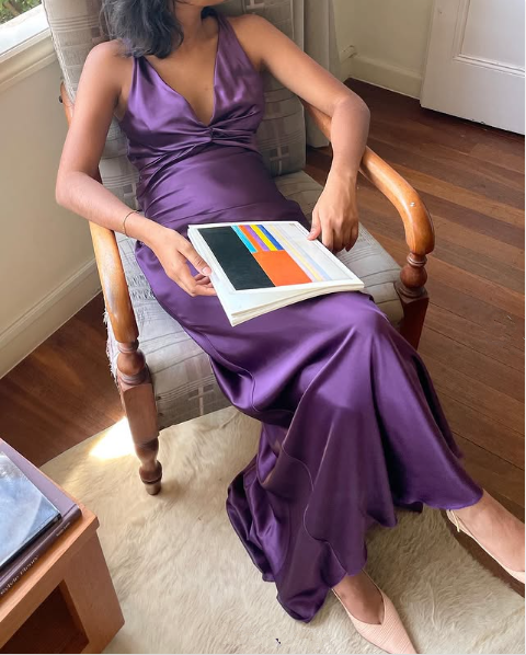 Simple A-Line V Neckline Grape Satin Long Classy Prom Dress Classy Evening Dress