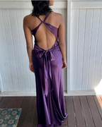 Simple A-Line V Neckline Grape Satin Long Classy Prom Dress Classy Evening Dress