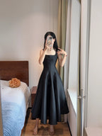 Simple And Elegant Pink A-Line Square Neck Halter Satin Classy Prom Dress