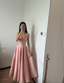 Simple And Elegant Pink A-Line Square Neck Halter Satin Classy Prom Dress