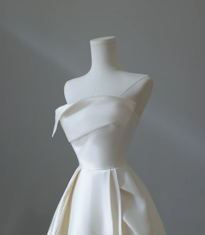 Simple And Elegant White Satin A-Line Wedding Dress Secondary image