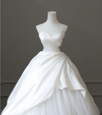 Simple And Elegant White Sweetheart Neckline Satin Tulle A-Line Floor-Length Wedding Dress