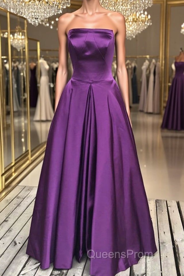 Simple Backless Purple Satin Long Evening Prom Dress, Backless Purple Formal Dress, Purple Evening Dress Main image