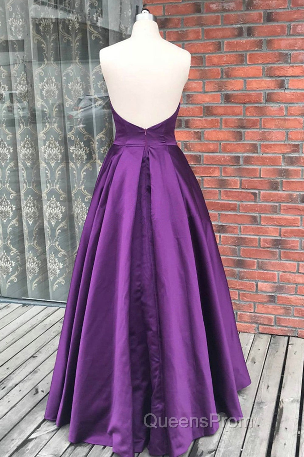 Simple Backless Purple Satin Long Evening Prom Dress, Backless Purple Formal Dress, Purple Evening Dress Secondary image