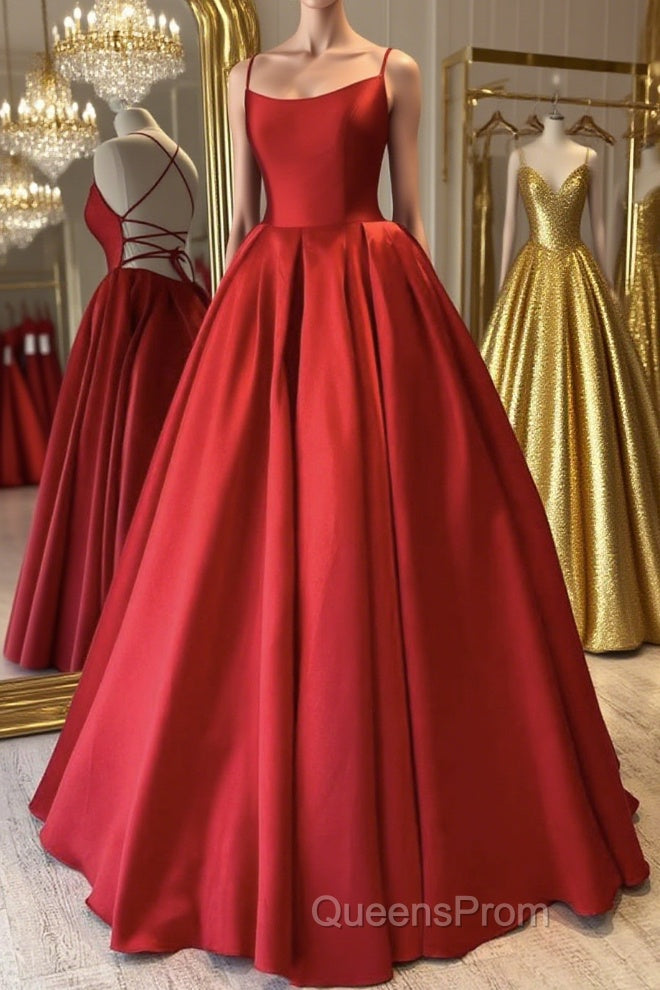 Simple Backless Red Satin Long Evening Prom Dress, Backless Red Formal Dress, Red Evening Dress Main image