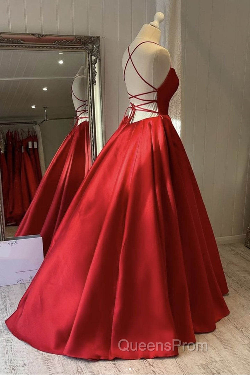 Simple Backless Red Satin Long Evening Prom Dress, Backless Red Formal Dress, Red Evening Dress Secondary image