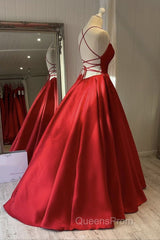 Simple Backless Red Satin Long Evening Prom Dress, Backless Red Formal Dress, Red Evening Dress