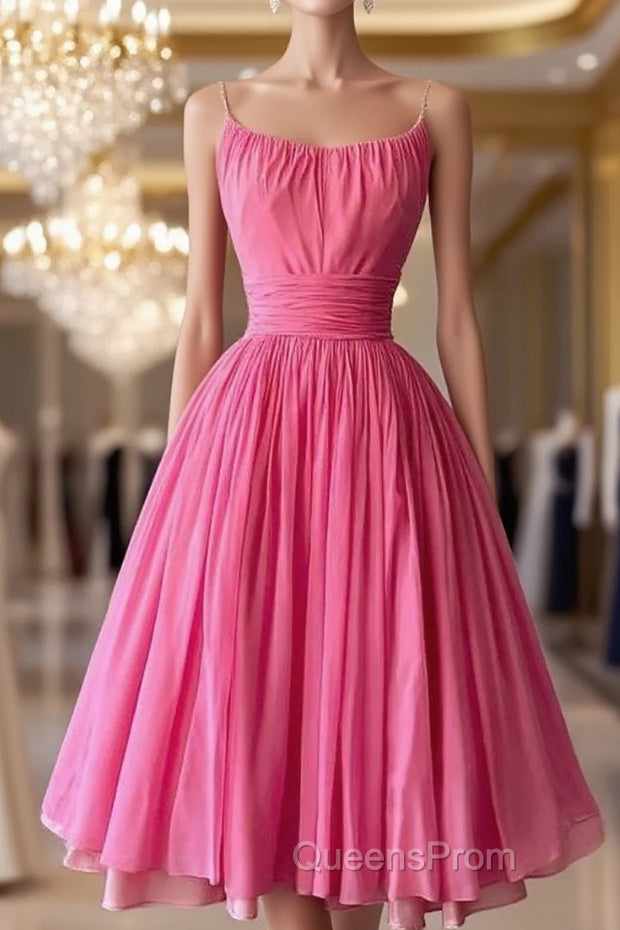 Simple Ball Gown Spaghetti Straps Pink Chiffon Evening Prom Dress Birthday Outfits Main image
